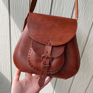 VTG Handcrafted Leather Saddle Bag Boho Western Folk Artisan Crossbody 10”
